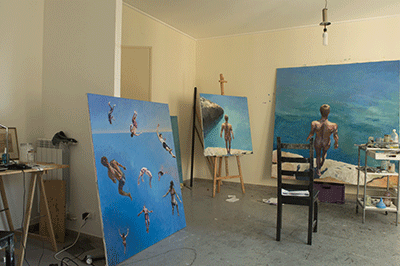 Shelf Displaye of paintings in Studio
